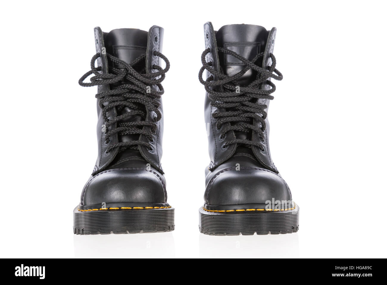 black leather work boots