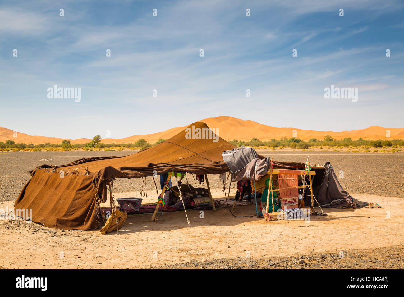 Traditional nomadic dwelling place on the edge of Sahara desert in Morocco Stock Photo