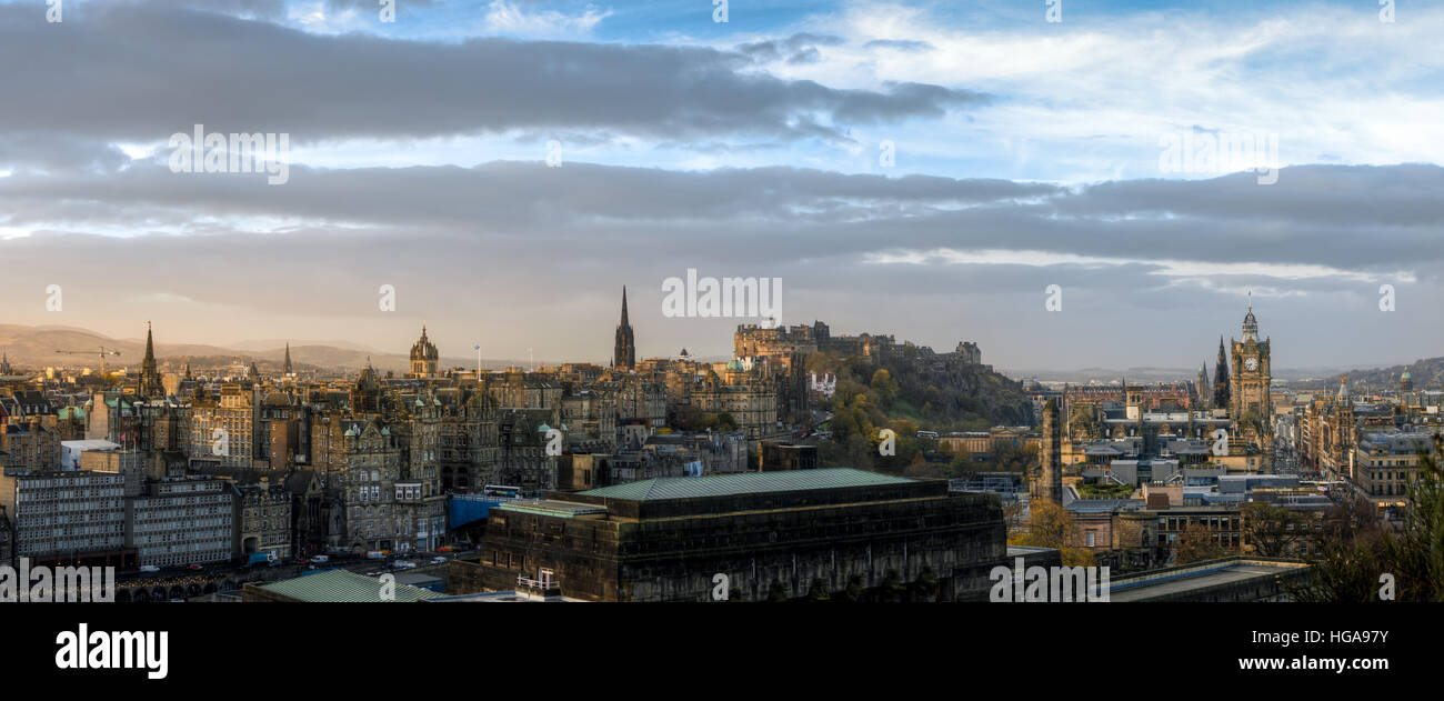 Edinburgh cityscape and skyline as seen from Calton Hill. Panoramic view Stock Photo