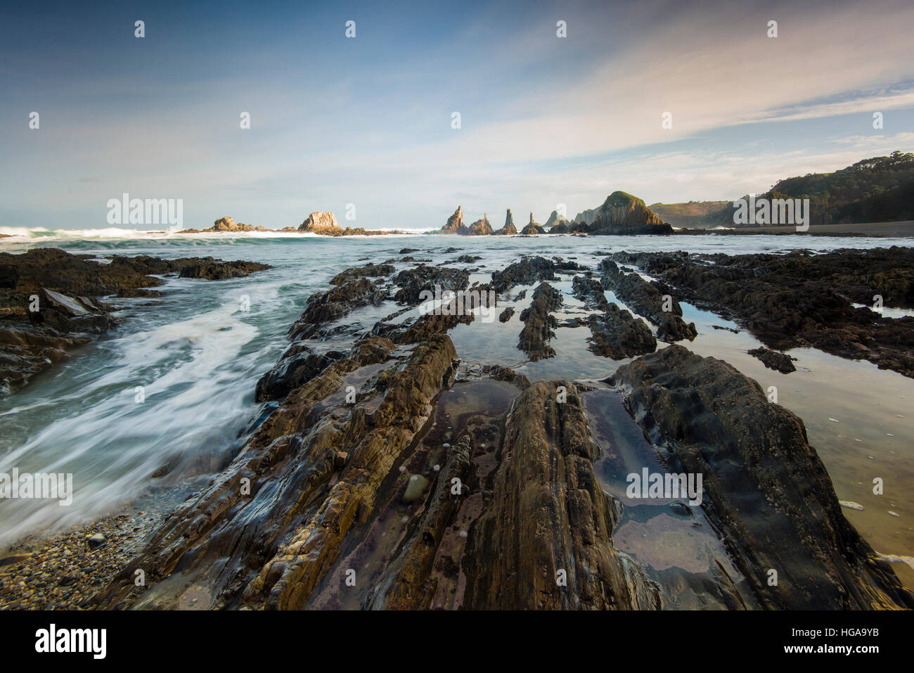 Playa de la Gueirúa, Playa de Gairúa, Bay of Biscay, Province Asturias,  Spain Stock Photo - Alamy