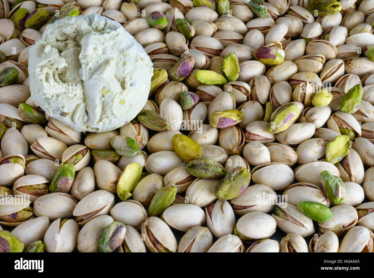 One Scoop of Pistachio Ice Cream on Pistachios Stock Photo Alamy
