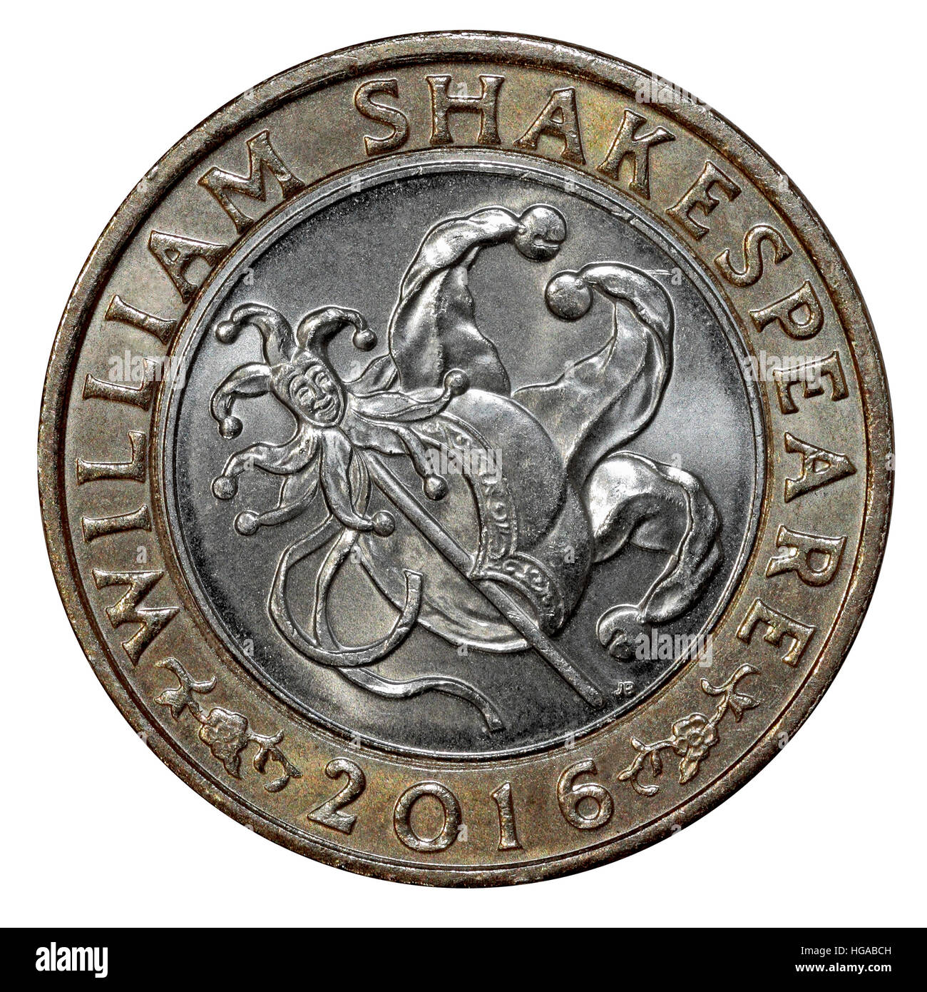 A William Shakespeare commemorative issue 2016 £2 Coin tails side jester Stock Photo