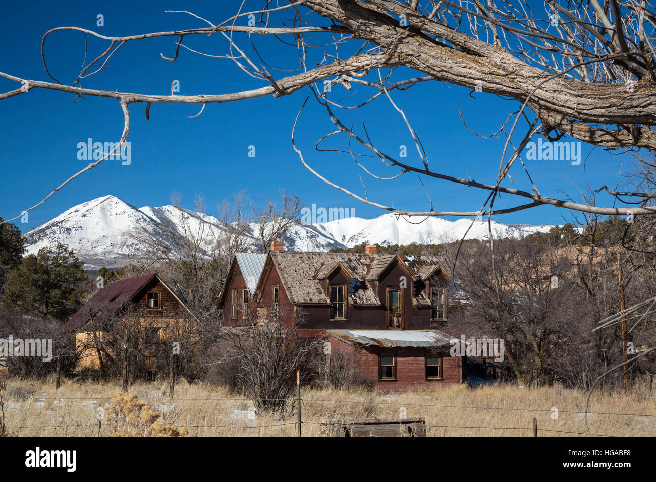 Monticello, Utah - An abandoned house below the Abajo Mountains. Stock Photo