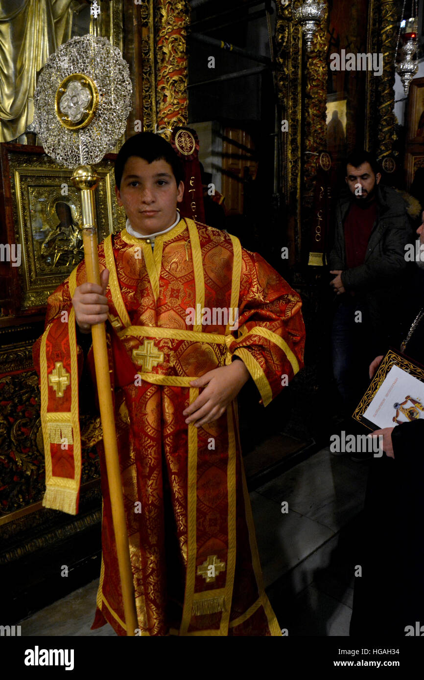 Bethlehem, Palestine. January 7th 2017 Orthodox Christmas Midnight