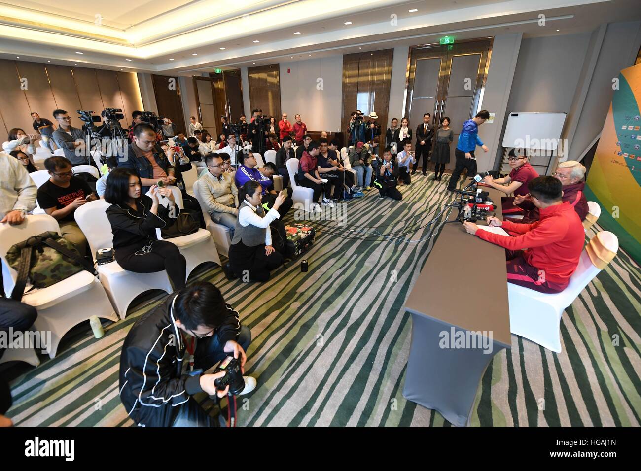 Nanning, Nanning, China. 6th Jan, 2017. Nanning, CHINA-January 6 2017: (EDITORIAL USE ONLY. CHINA OUT) Marcello Lippi, coach of Chinese football team, attends a press conference before China Cup 2017 in Nanning, capital of southwest China's Guangxi Zhuang Autonomous Region, January 6th, 2017. Lippi said that Chinese football team would try their best and they would train and select more young football players during the China Cup 2017. © SIPA Asia/ZUMA Wire/Alamy Live News Stock Photo