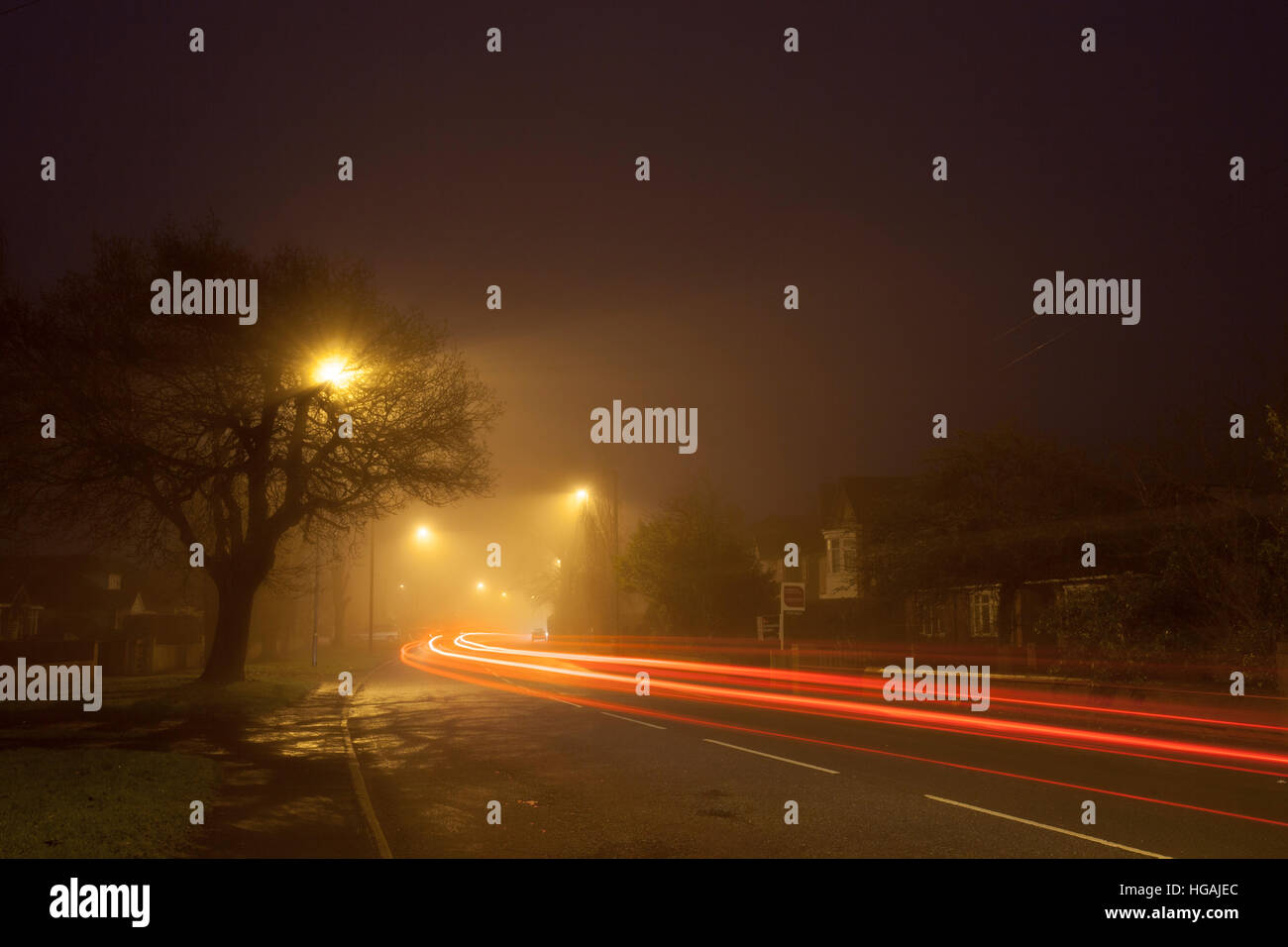 Foggy winter conditions in the village of Whitegate, Winsford, Cheshire, UK Stock Photo