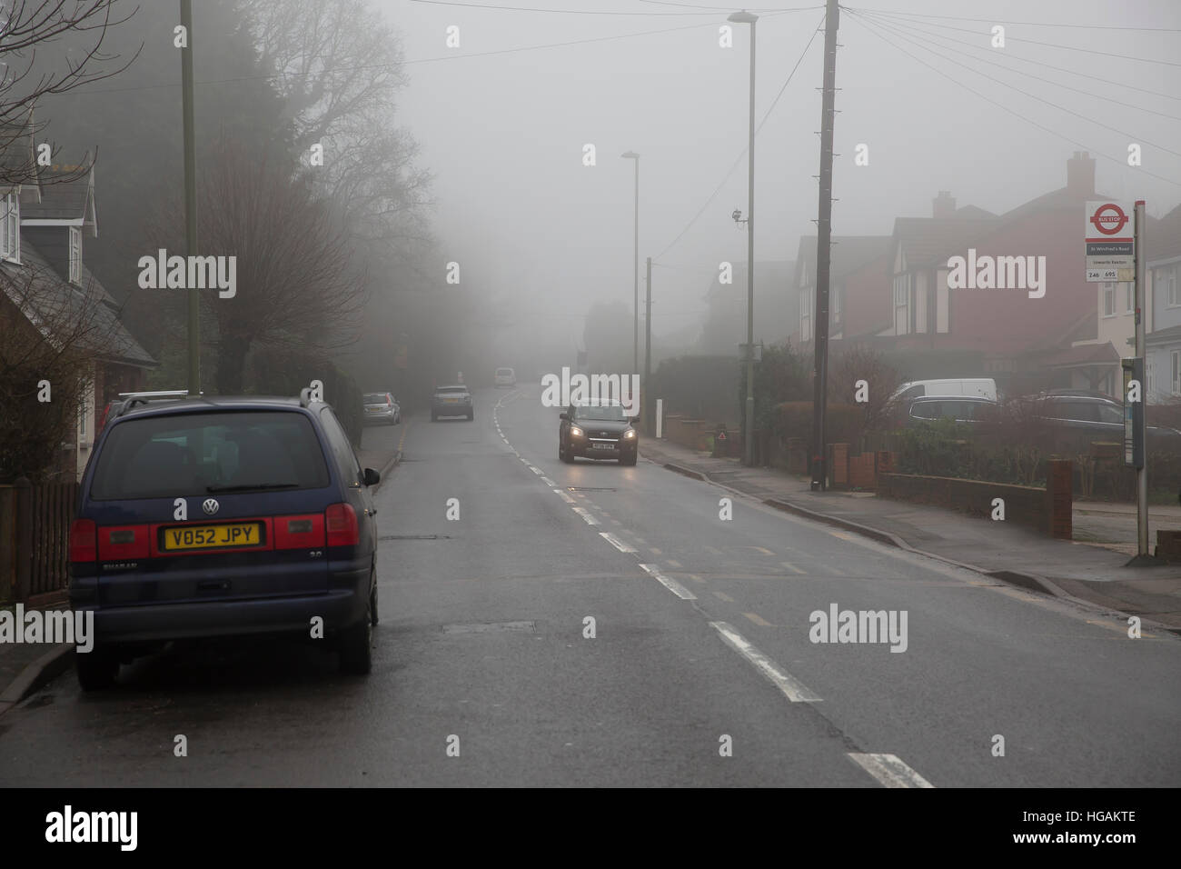 Westerham, UK. 7th Jan, 2017. Fog in Westerham, Kent © Keith Larby/Alamy Live News Stock Photo