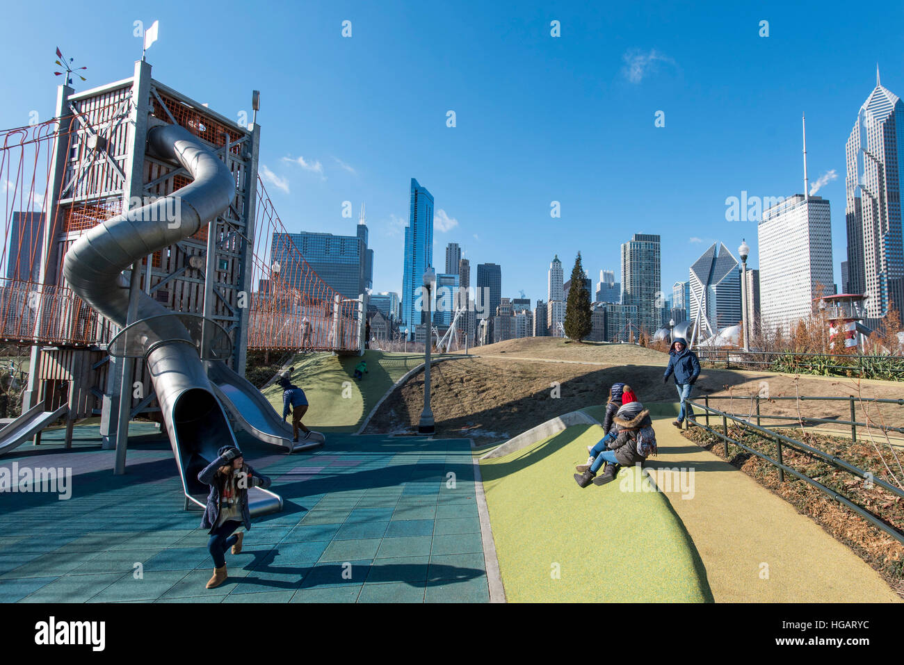 Chicago, USA. The Play Garden in Maggie Daley Park, the first of its kind in Chicago, helped draw a record 54.1 million people who visited Chicago in 2016, Mayor Rahm Emanuel has reported, an increase of 2.9 percent compared to 2015.  In addition, Chicago's tourism industry supported more than 145,000 jobs and $15 billion in direct tourism spending in 2016.   © Stephen Chung / Alamy Live News Stock Photo