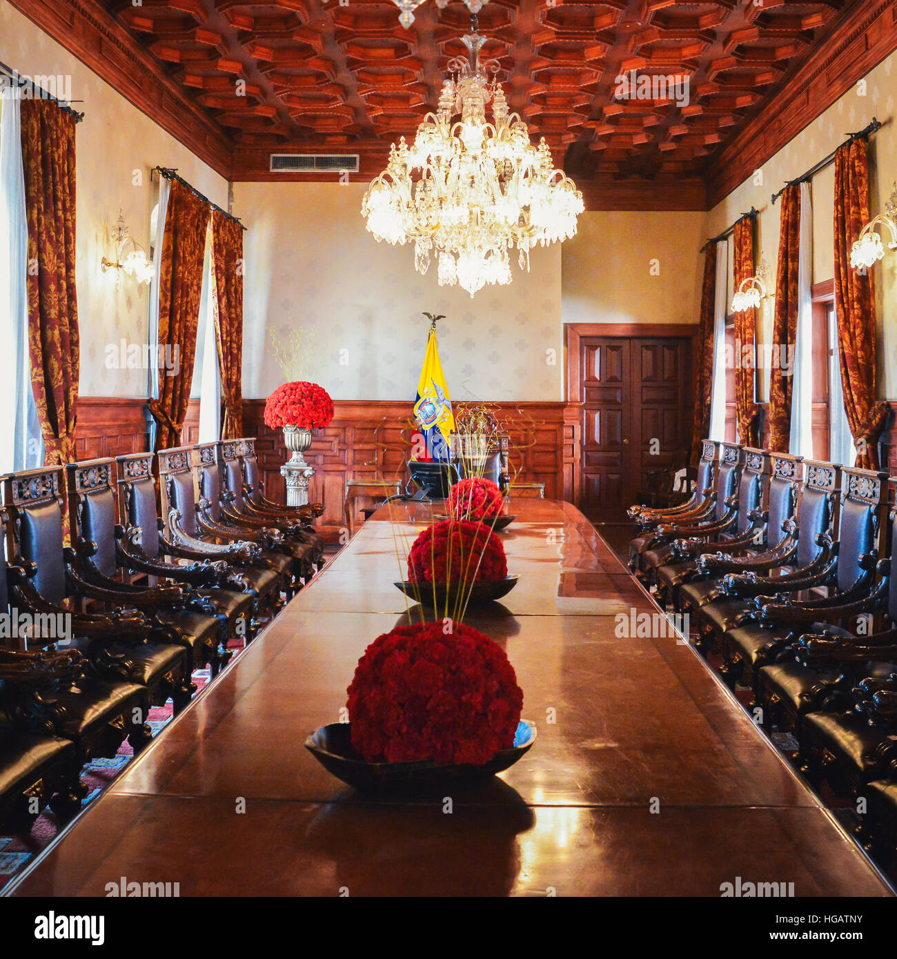 Inside the Ecuadorian Presidential Palace (Carondelet Palace) at the meeting room of the cabinet ministers Stock Photo