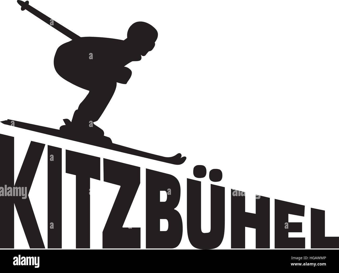 Kitzbühel with skiing silhouette Stock Vector