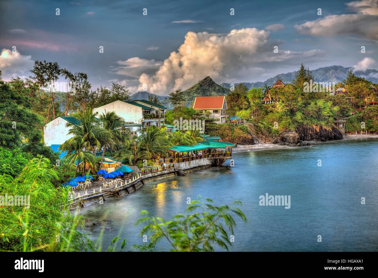Sheaven's Resort and surrounding mountains at Baloy Long Beach, Subic Bay, Luzon Island, Philippines. Stock Photo
