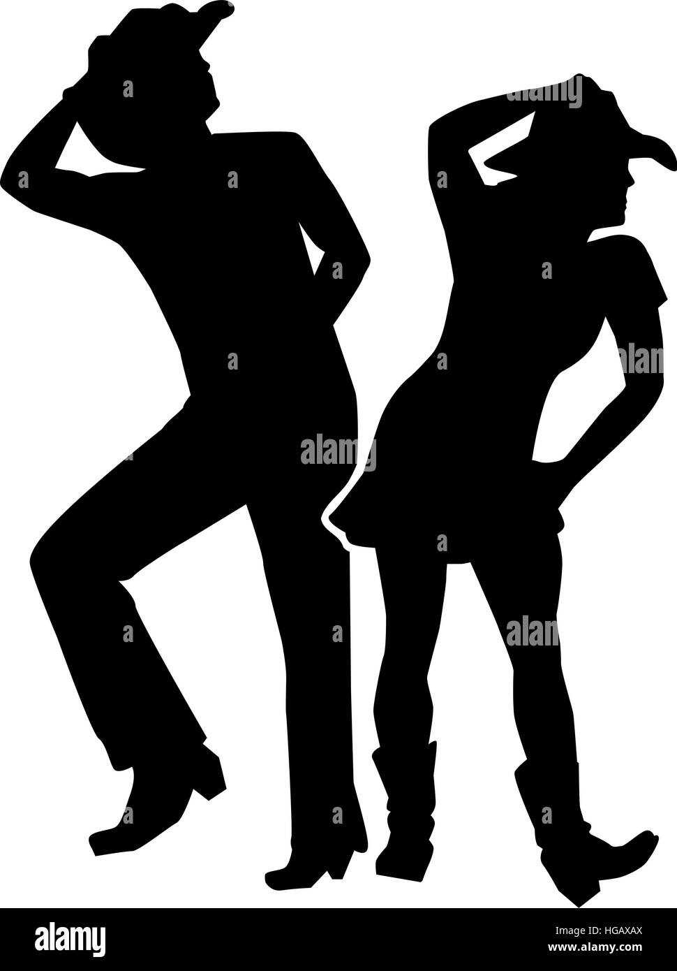 Line dancing silhouette man and woman Stock Vector