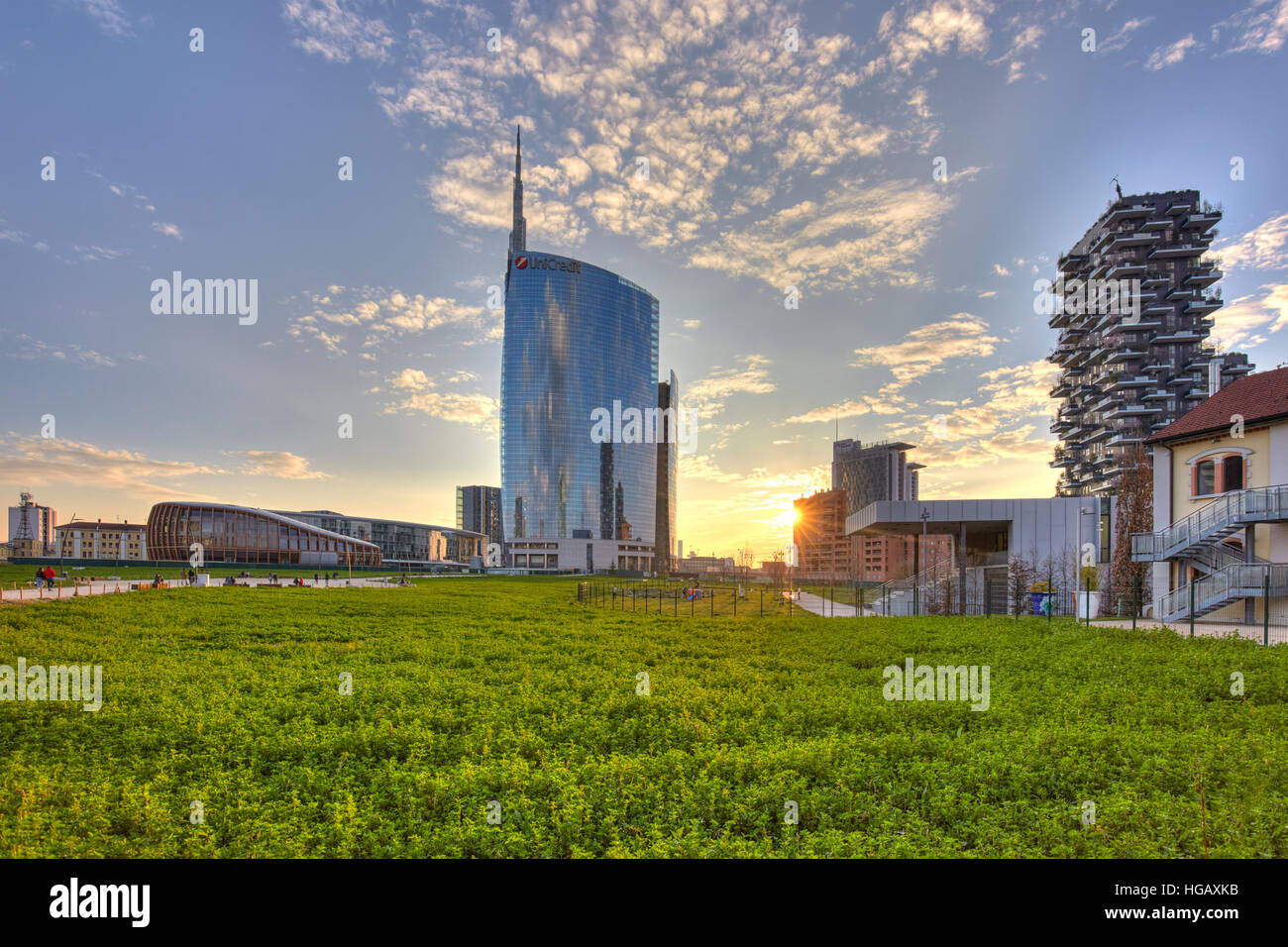 The modern district of Porta Nuova with Unicredit tower, Milan, Italy Stock Photo