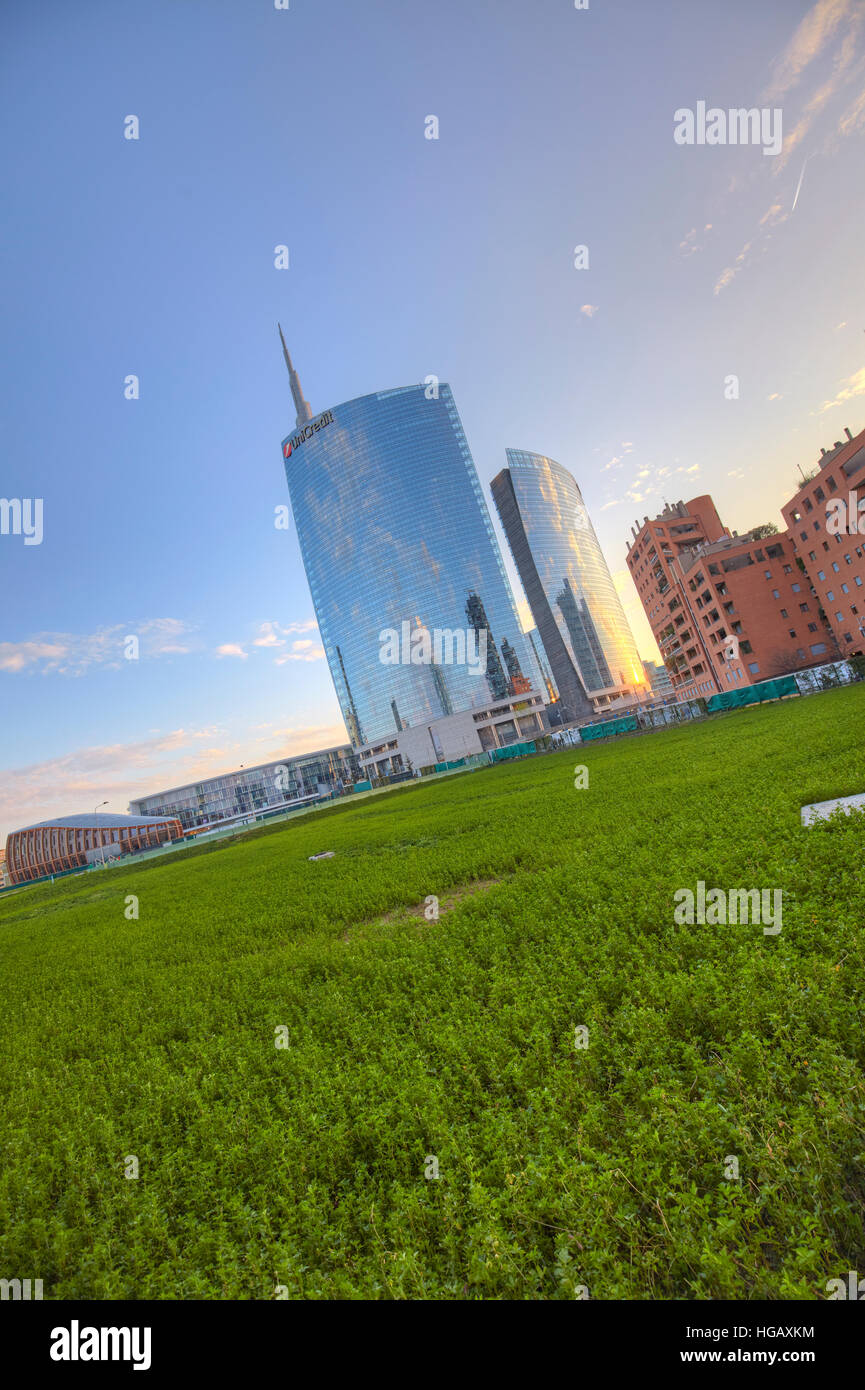 The modern district of Porta Nuova with Unicredit tower, Milan, Italy Stock Photo