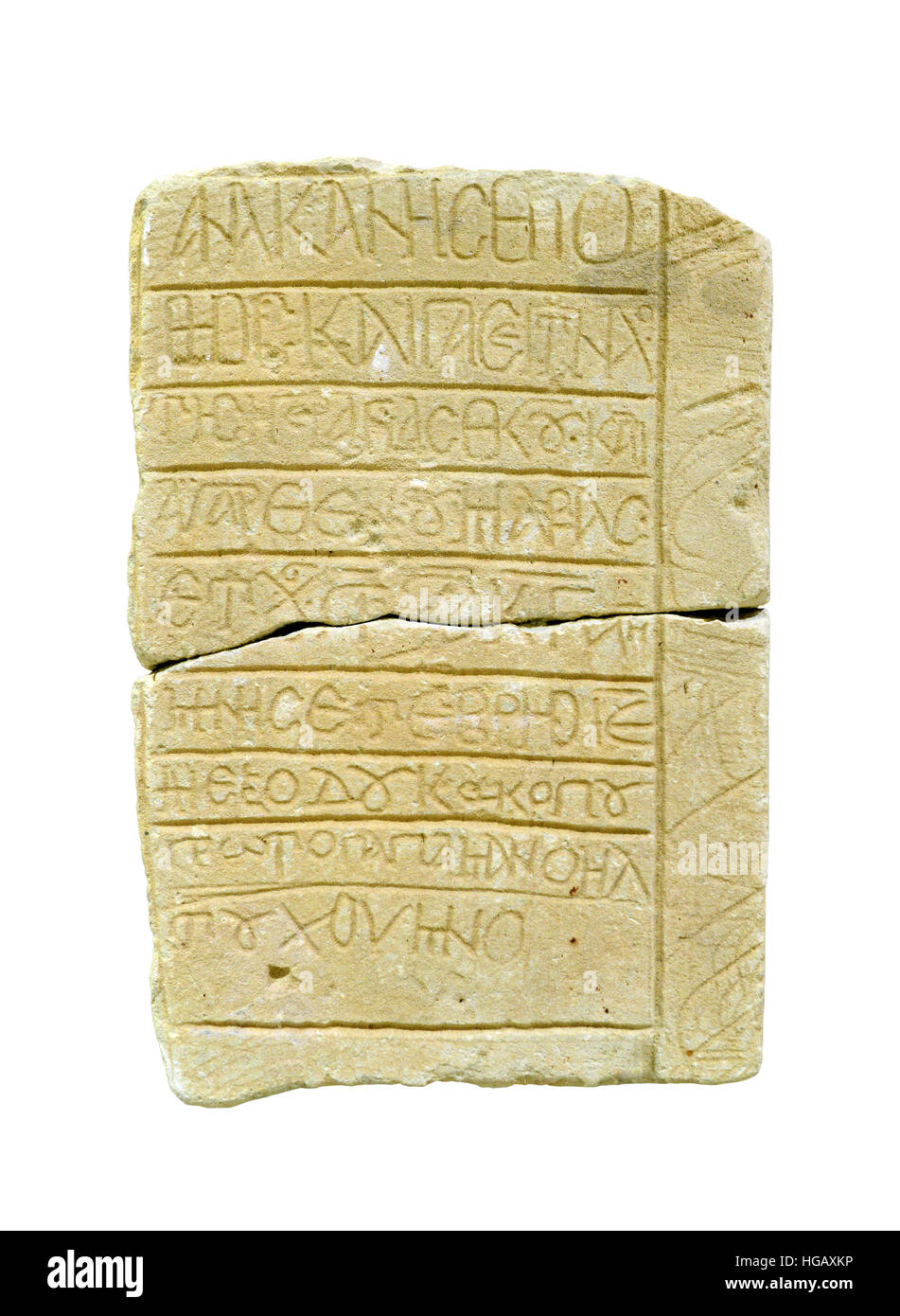 ancient greek written stone isolated over white Stock Photo Alamy