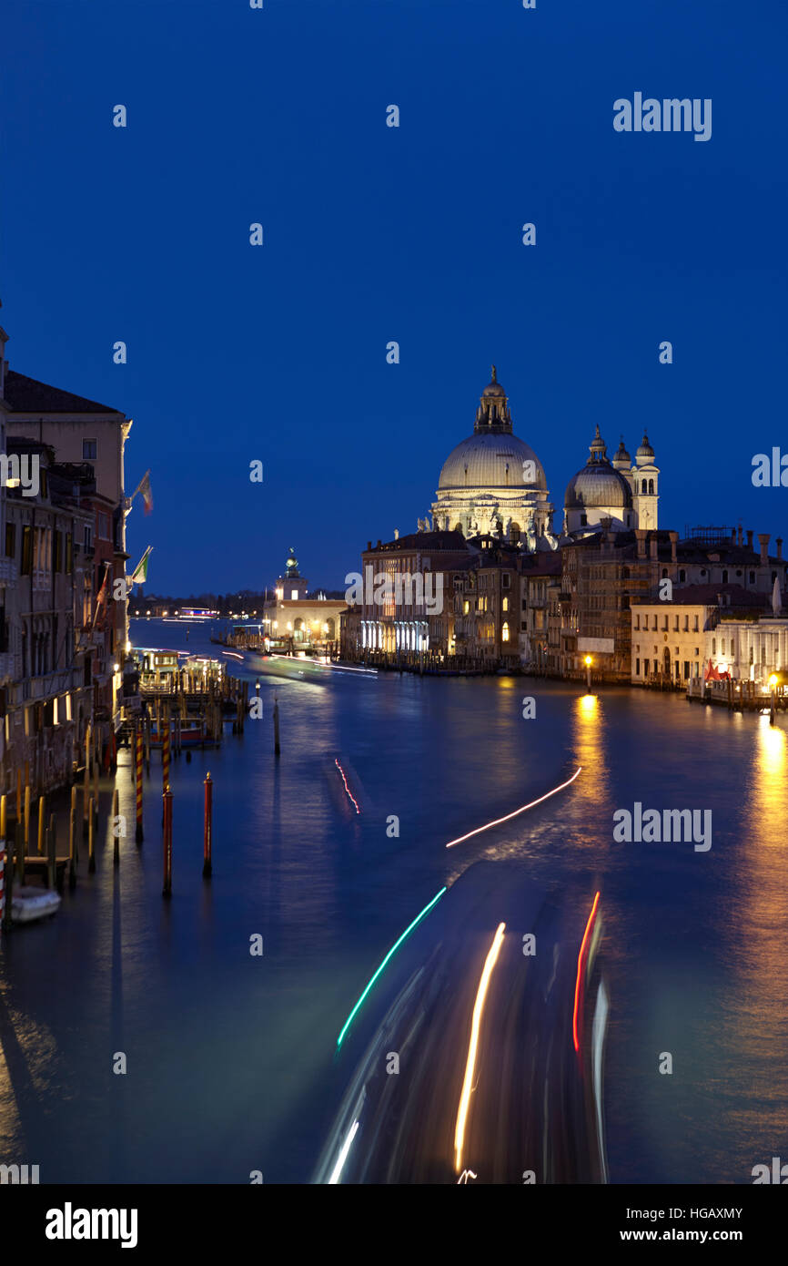 View of the Grand Canal and the Basilica of Santa Maria della Salute, from the Bridge of Academy, Venice, Italy Stock Photo