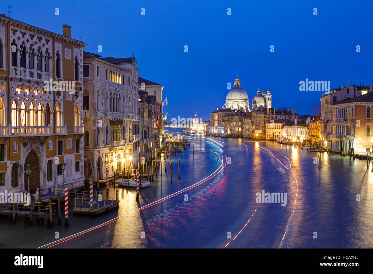 View of the Grand Canal and the Basilica of Santa Maria della Salute, from the Bridge of Academy, Venice, Italy Stock Photo