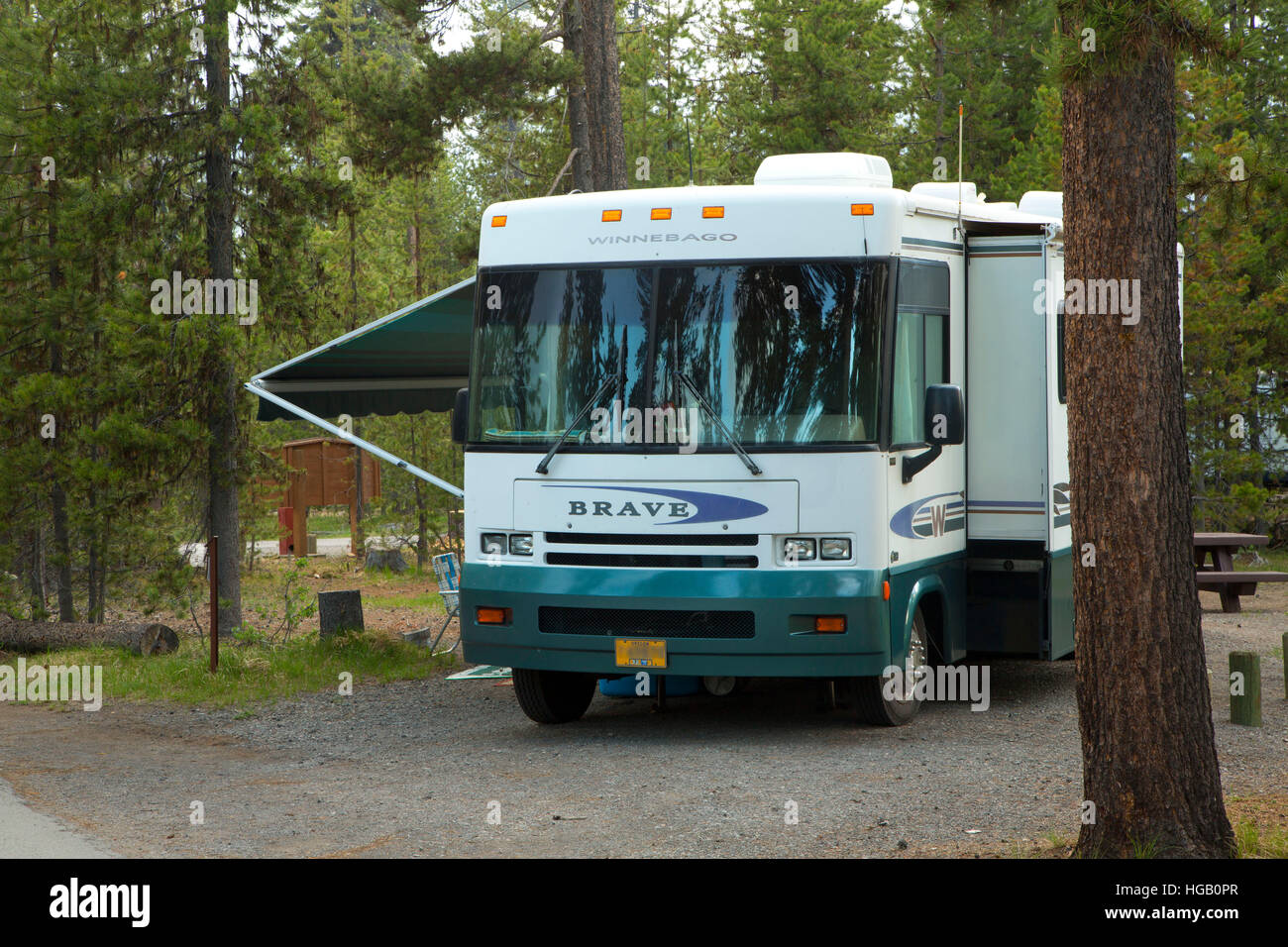 Motorhome in Lava Lake Campground, Cascade Lakes National Scenic Byway