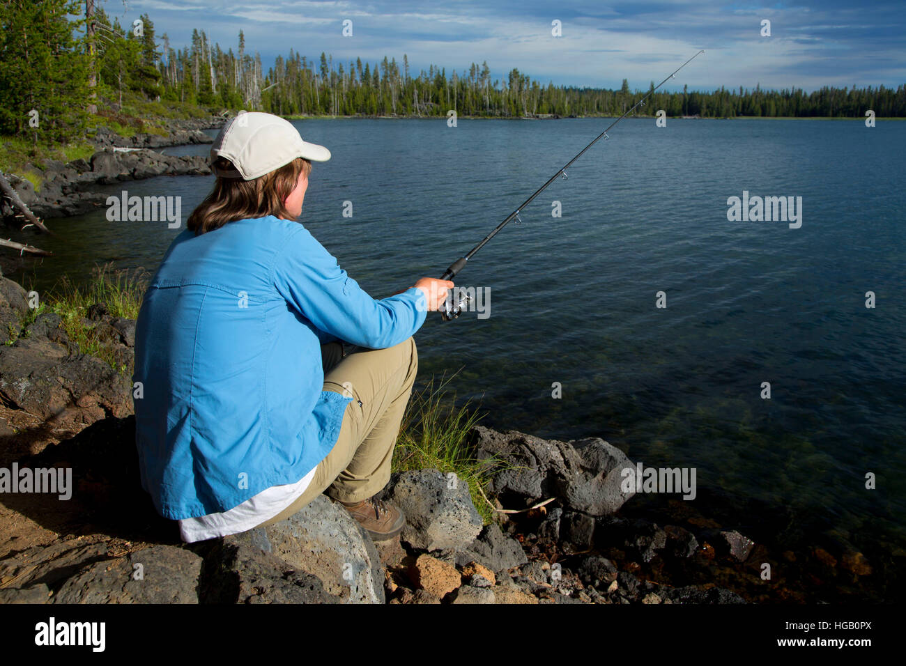 Fishing at Lava Lake along the MetoliusWindigo Trail, Cascade Lakes National Scenic Byway