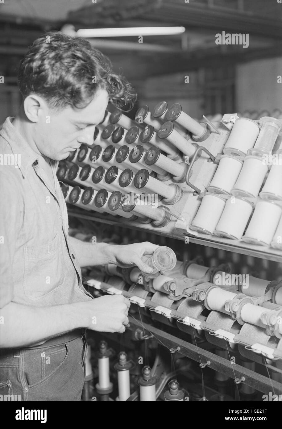 Man working at the William Skinner and Sons Silk Mill, 1936. Stock Photo