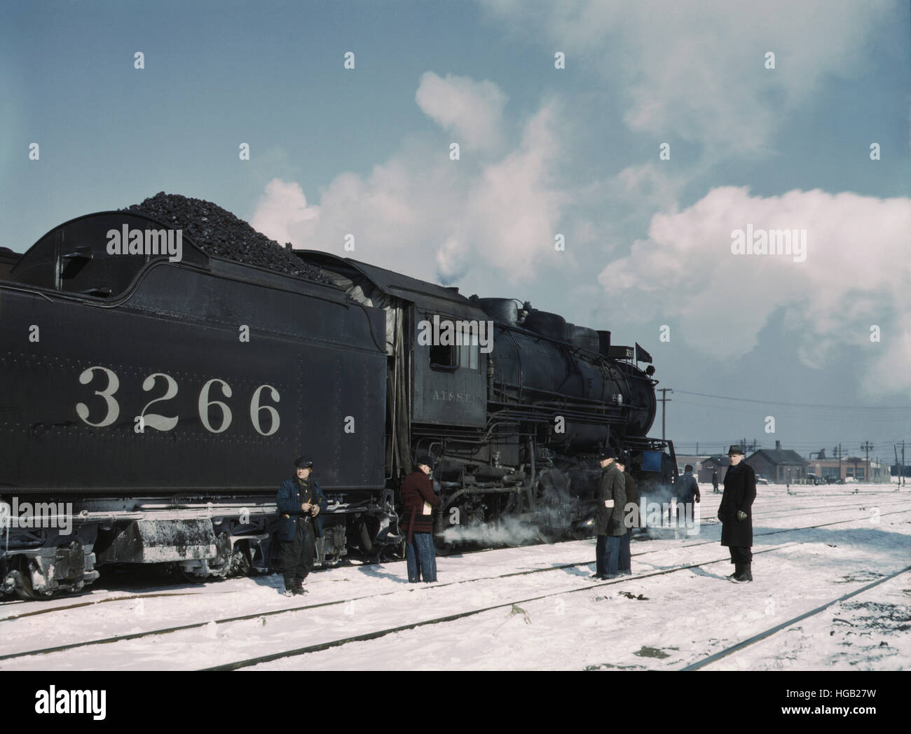 Santa Fe Railroad freight train about to leave for the West Coast from Chicago, 1943. Stock Photo