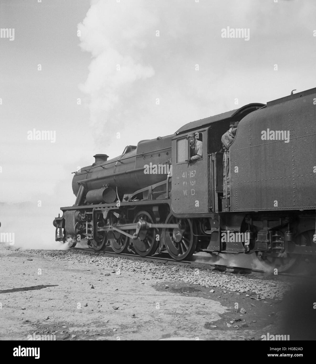 An American locomotive hauling freight to Russia somewhere in Iran, 1943. Stock Photo