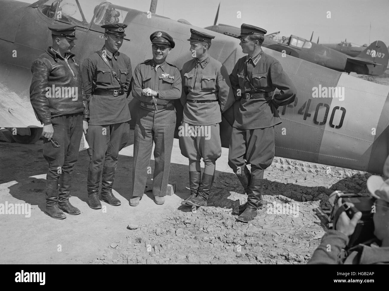 The Commander of the United States Army force with a group of Russian officers, 1943. Stock Photo