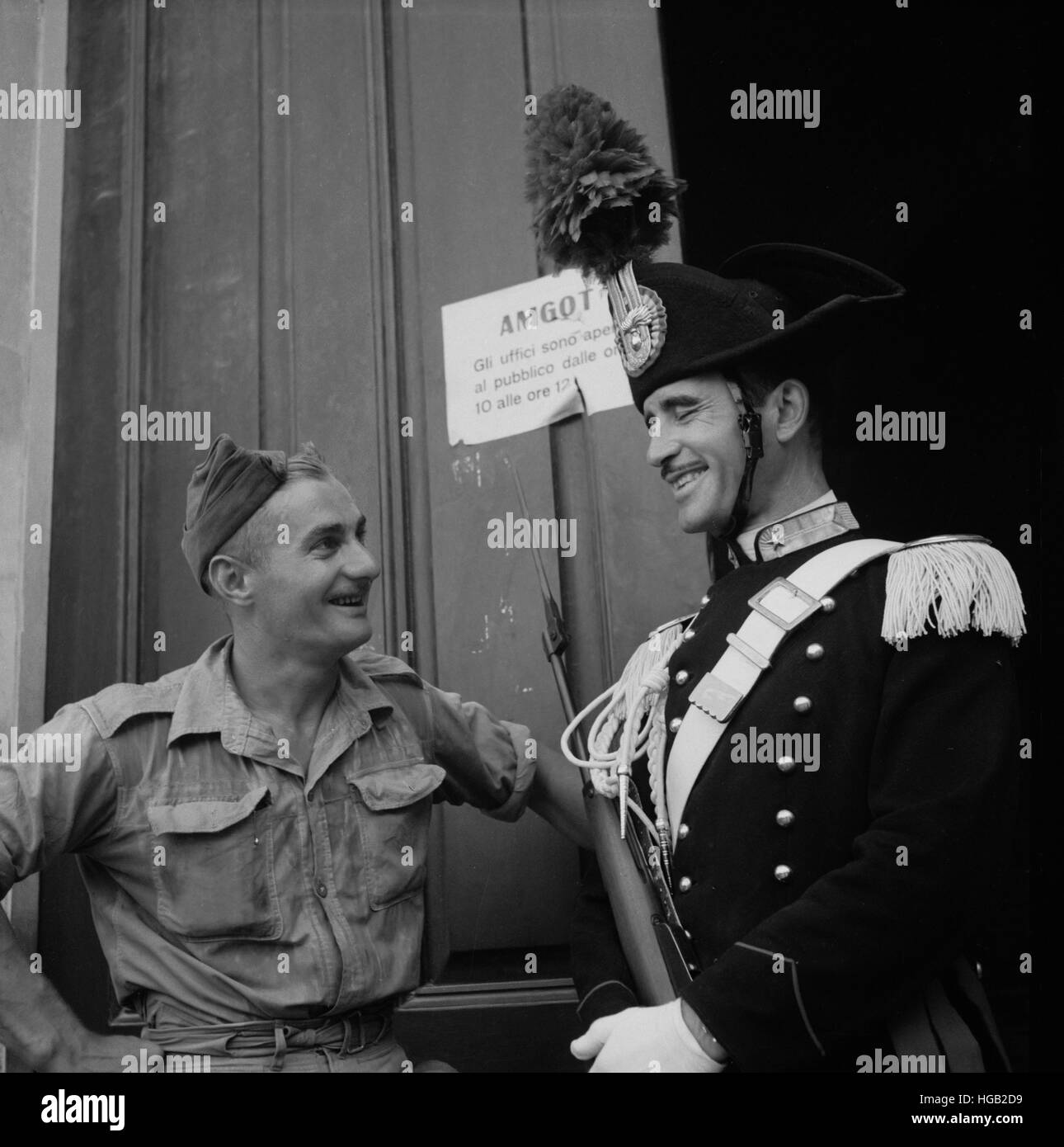 Italian national police in full dress on duty in Sicily, 1943. Stock Photo
