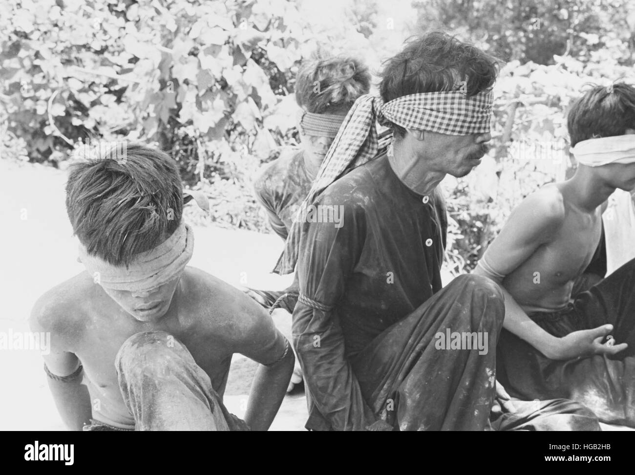 Viet Cong prisoners captured during operations in Vietnam. circa 1960-1969 Stock Photo