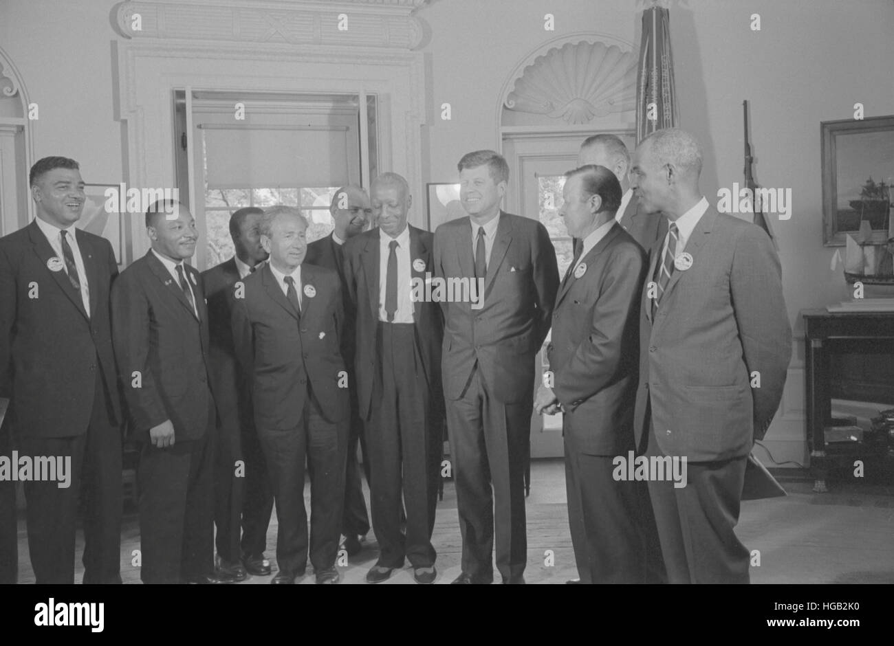 Civil rights leaders meet with President John F. Kennedy in the oval office of the White House. Stock Photo