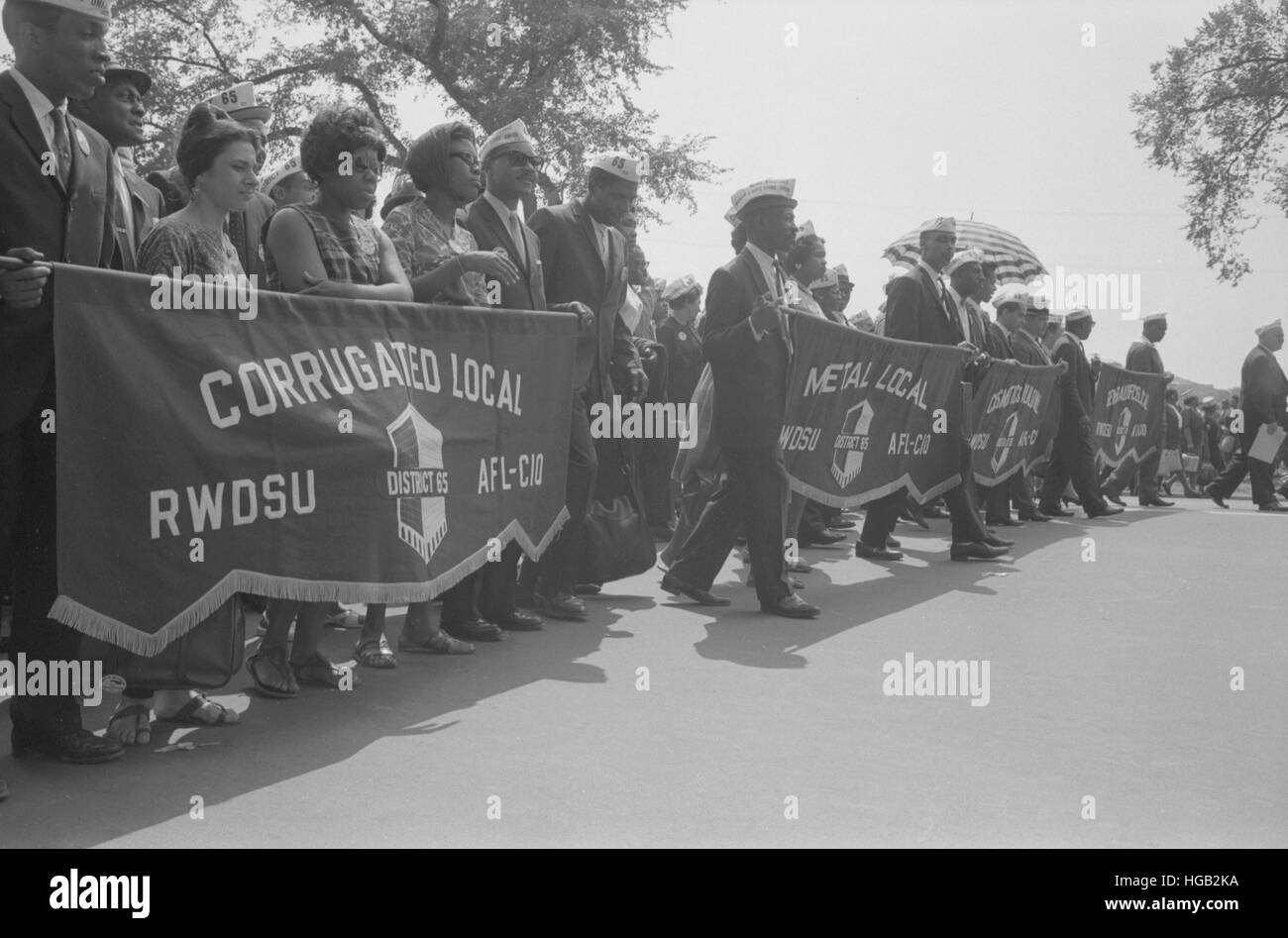 Marchers carrying labor union banners during the March on Washington, 1963. Stock Photo