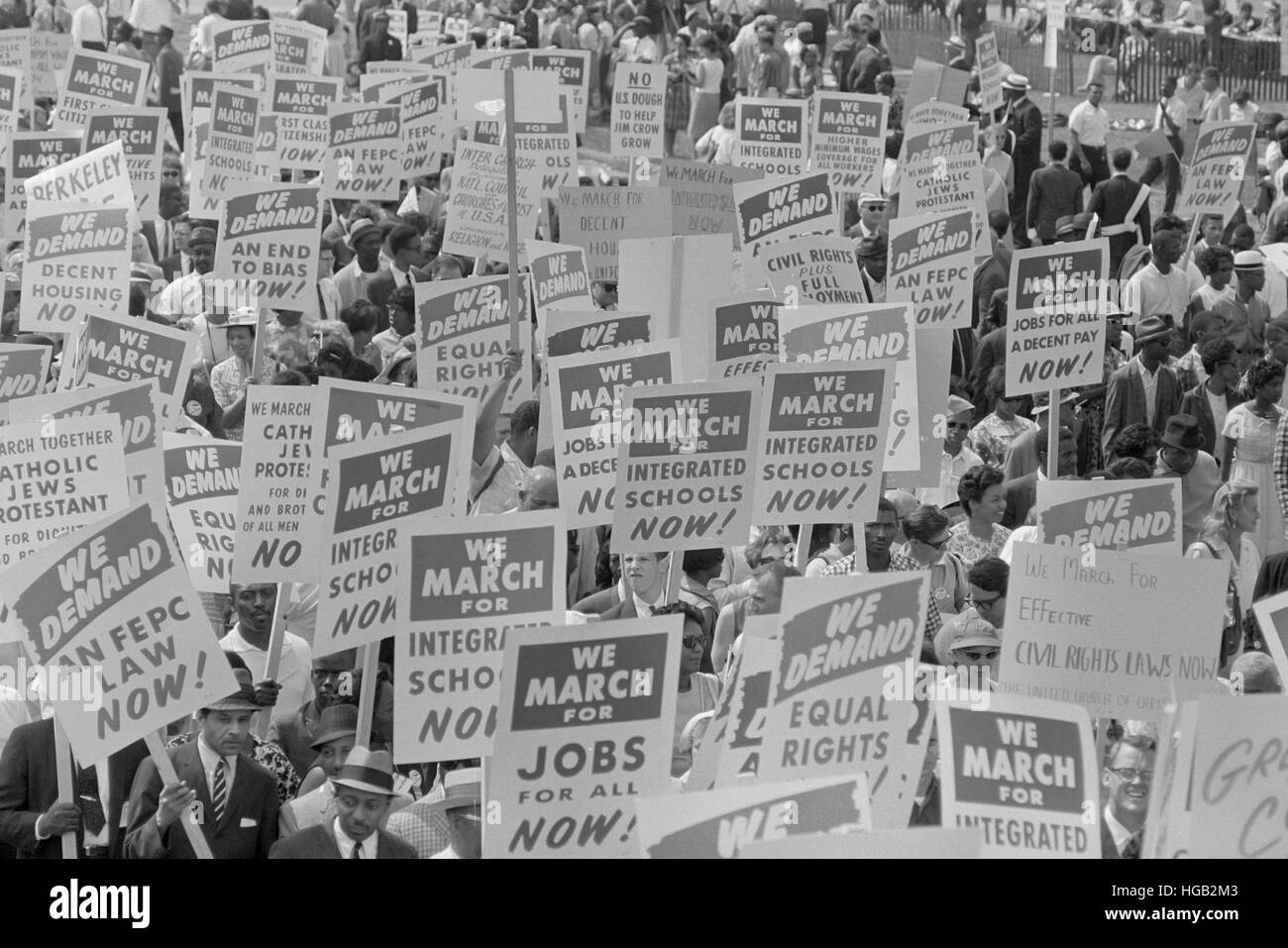 August 28, 1963 - Marchers with signs during the March on Washington. Stock Photo