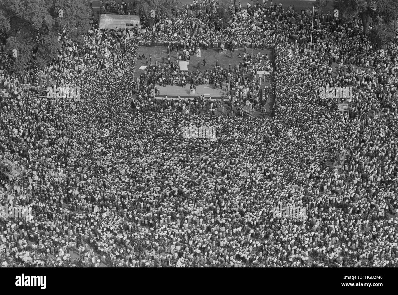 August 28, 1963 - Aerial view of crowd and stage at the March on Washington. Stock Photo