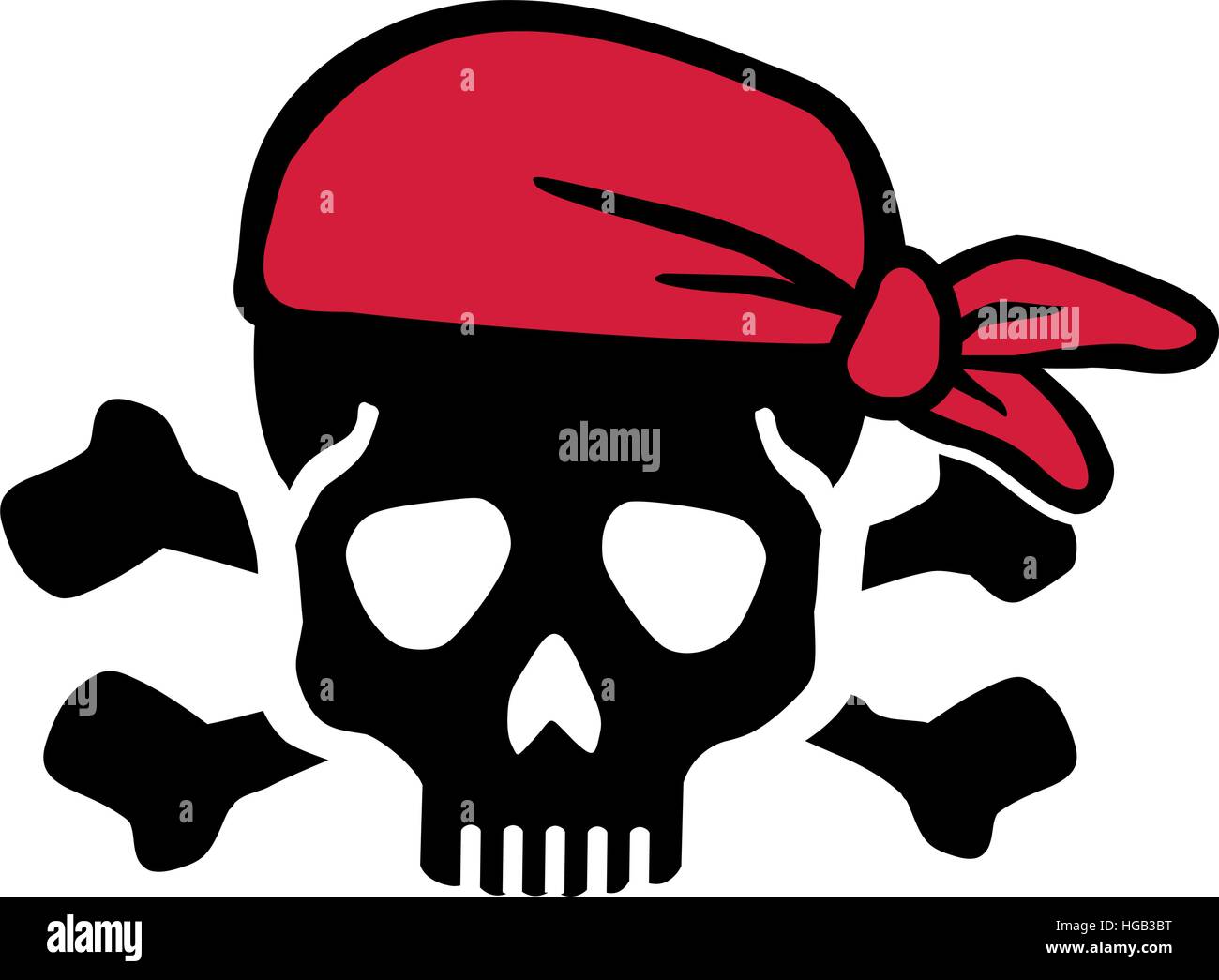 Pirate skull with bones and red headscarf Stock Vector