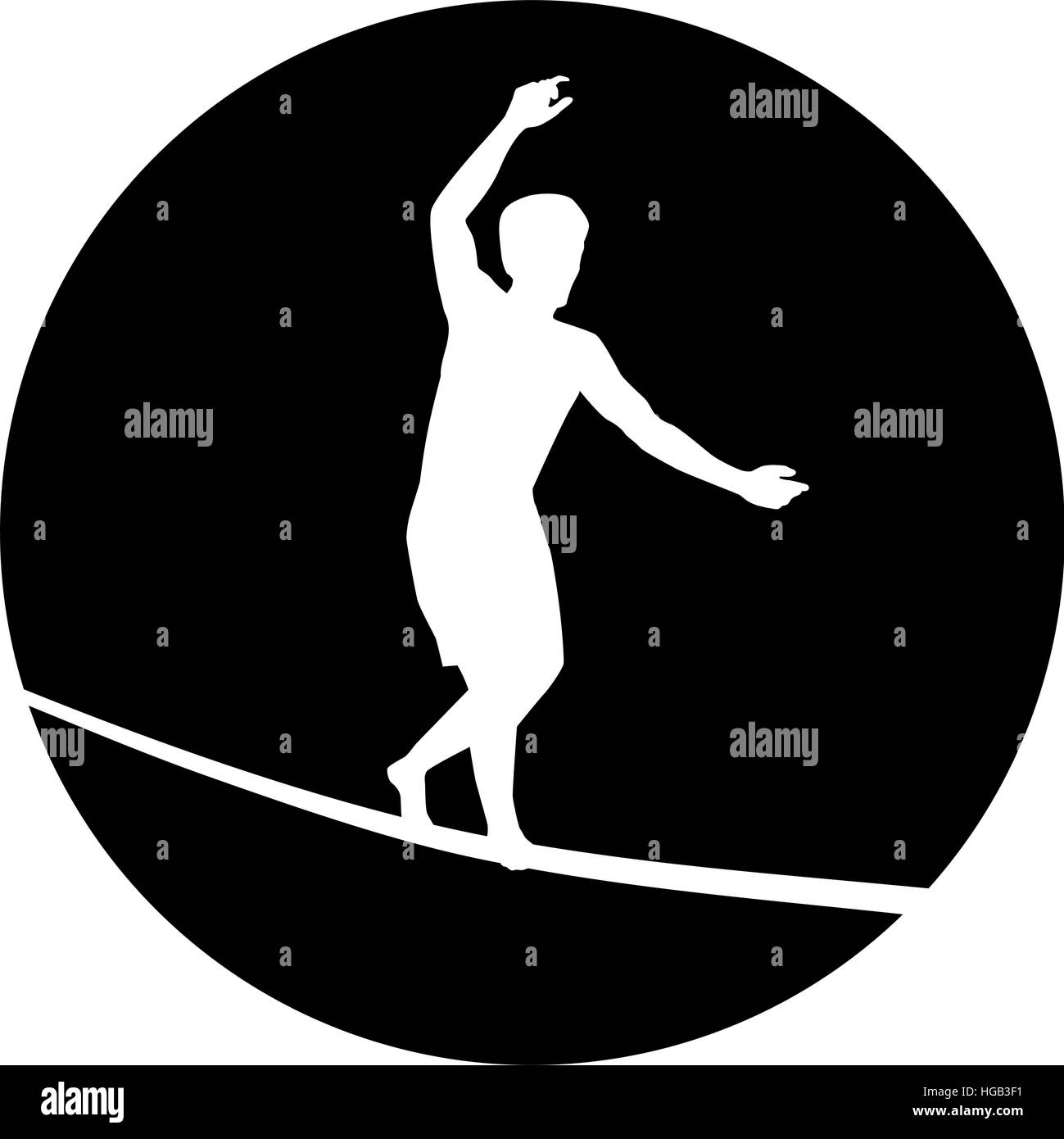 Slackline silhouette in black circle Stock Vector