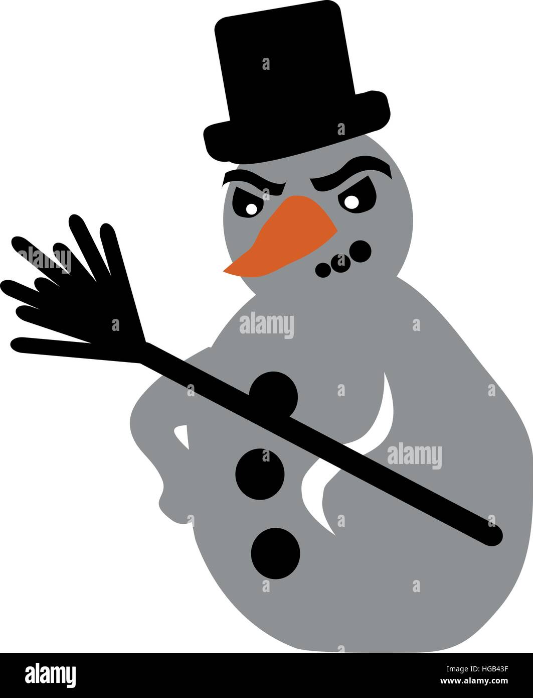 Bad angry snowman with broom Stock Vector