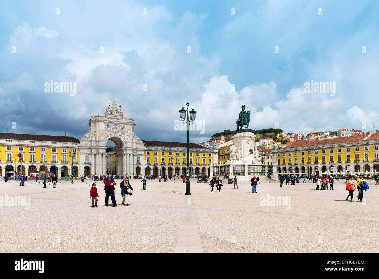 Lisbon, Portugal - March 19, 2016: View of the Comercio Square (Praça do Comércio) in Lisbon, Portugal Stock Photo