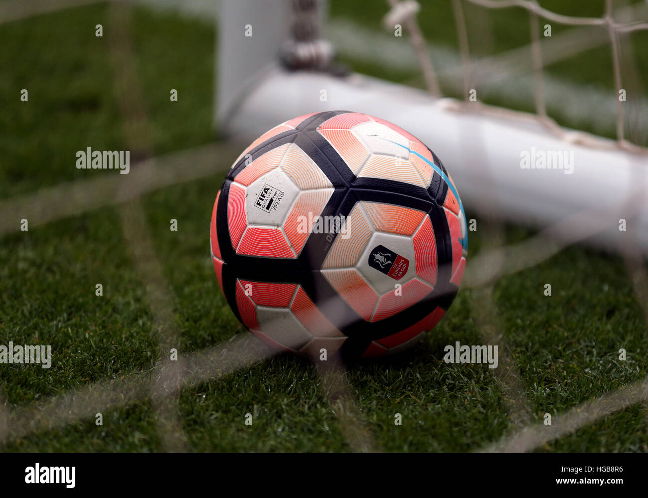 Official FA Cup Nike Ordem ball in the net during the Emirates FA Cup,  Third Round match at Carrow Road, Norwich Stock Photo - Alamy
