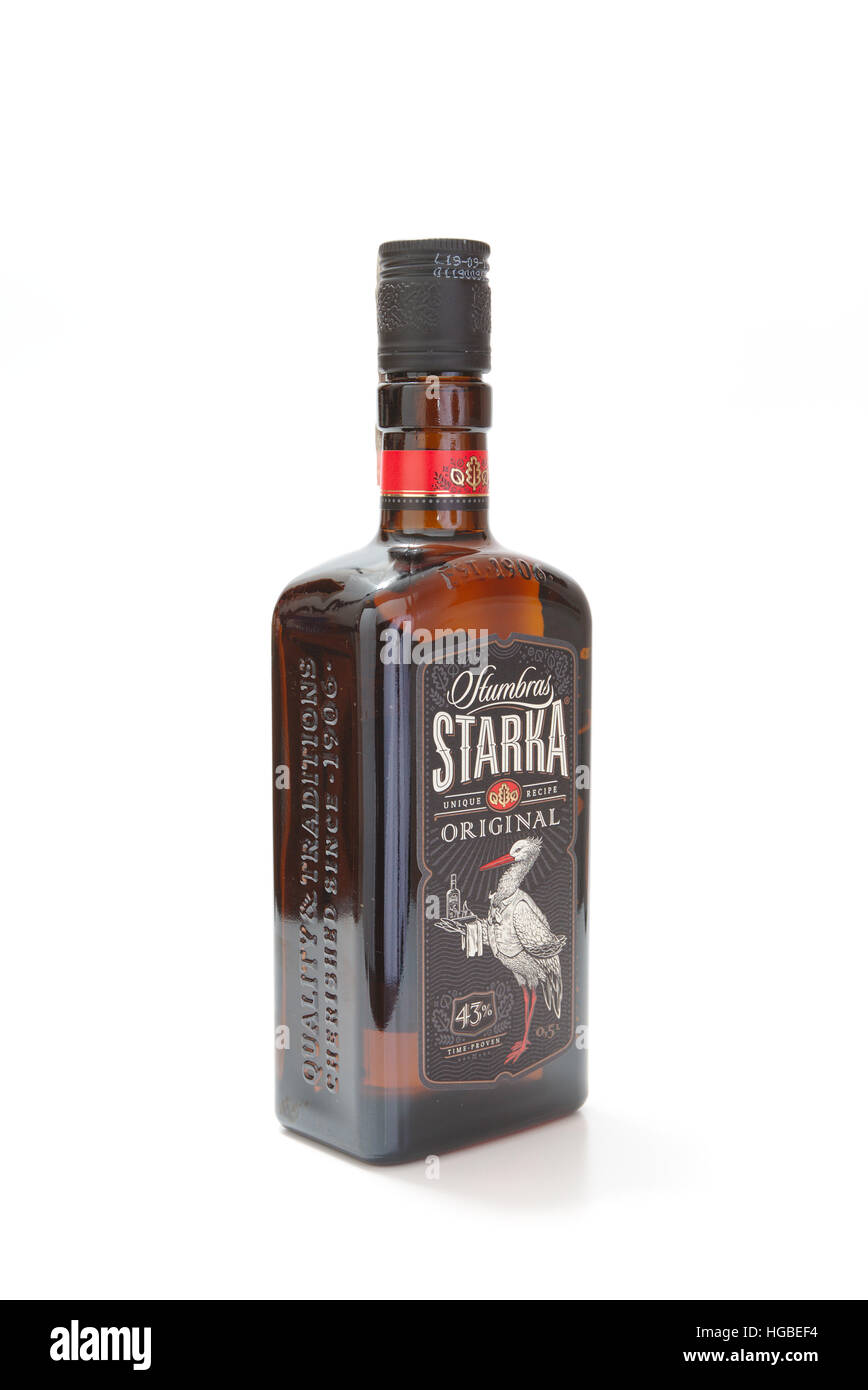 Bottle of Starka liquor - traditional spirit from Lithuania and Poland Stock Photo