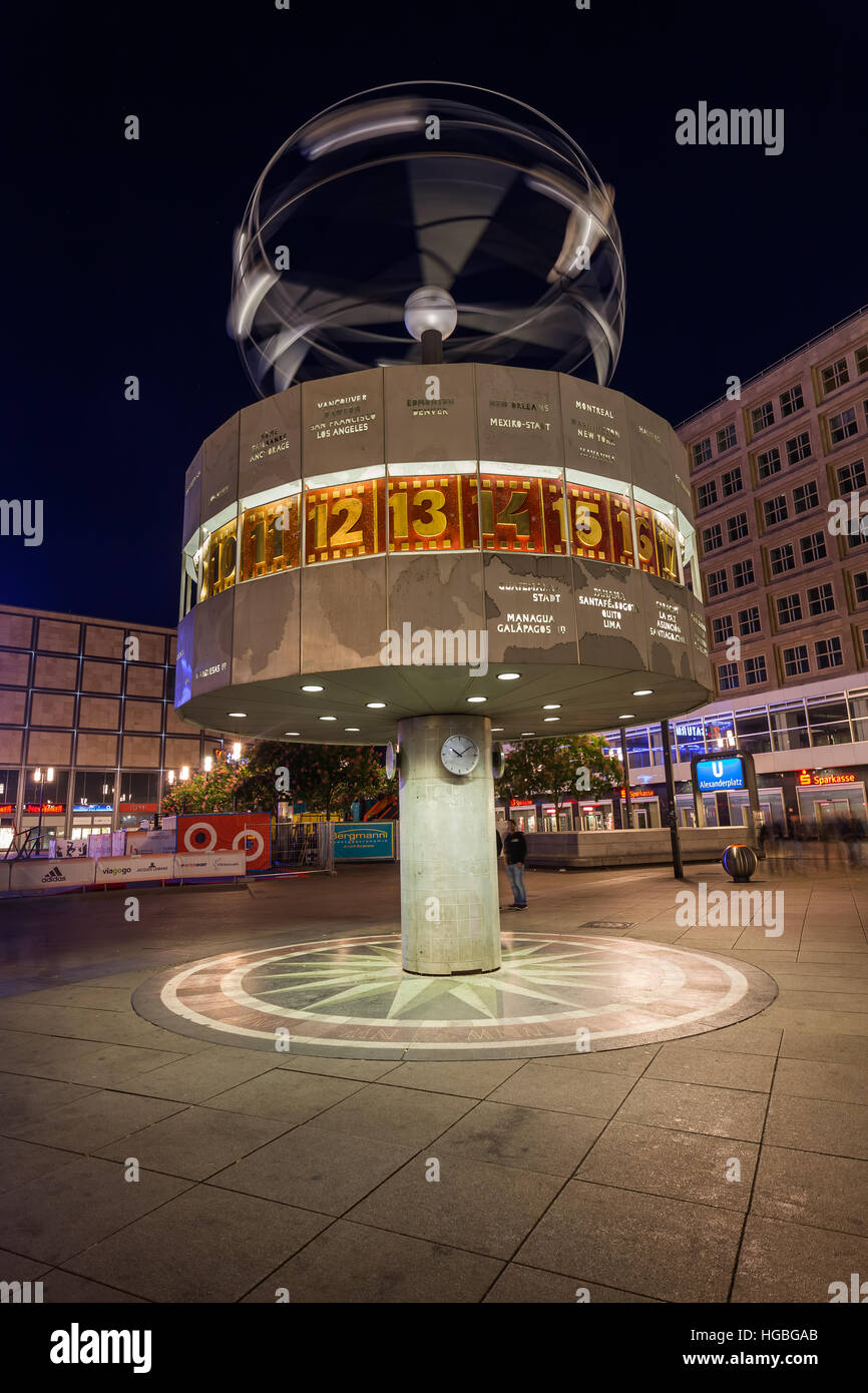 Berlin Germany May 14 2016 world time clock on Alexanderplatz. The Urania world time clock was erected 1969 is today protected by monument herit Stock Photo Alamy