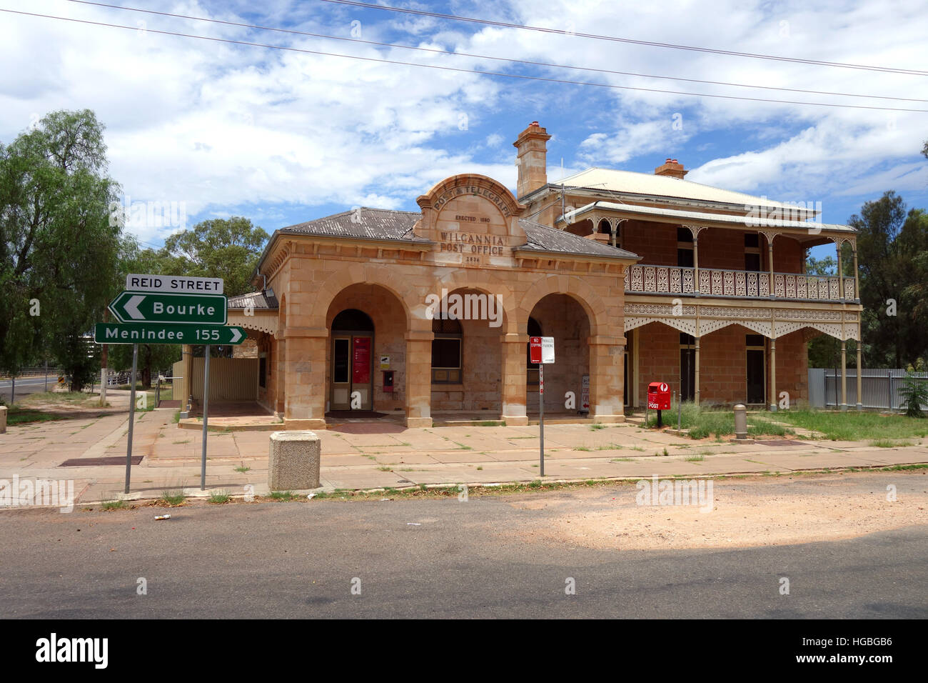 Traditional old buildings including post office in Wilcannia, once a thriving port on the Darling River, NSW, Australia. No PR Stock Photo