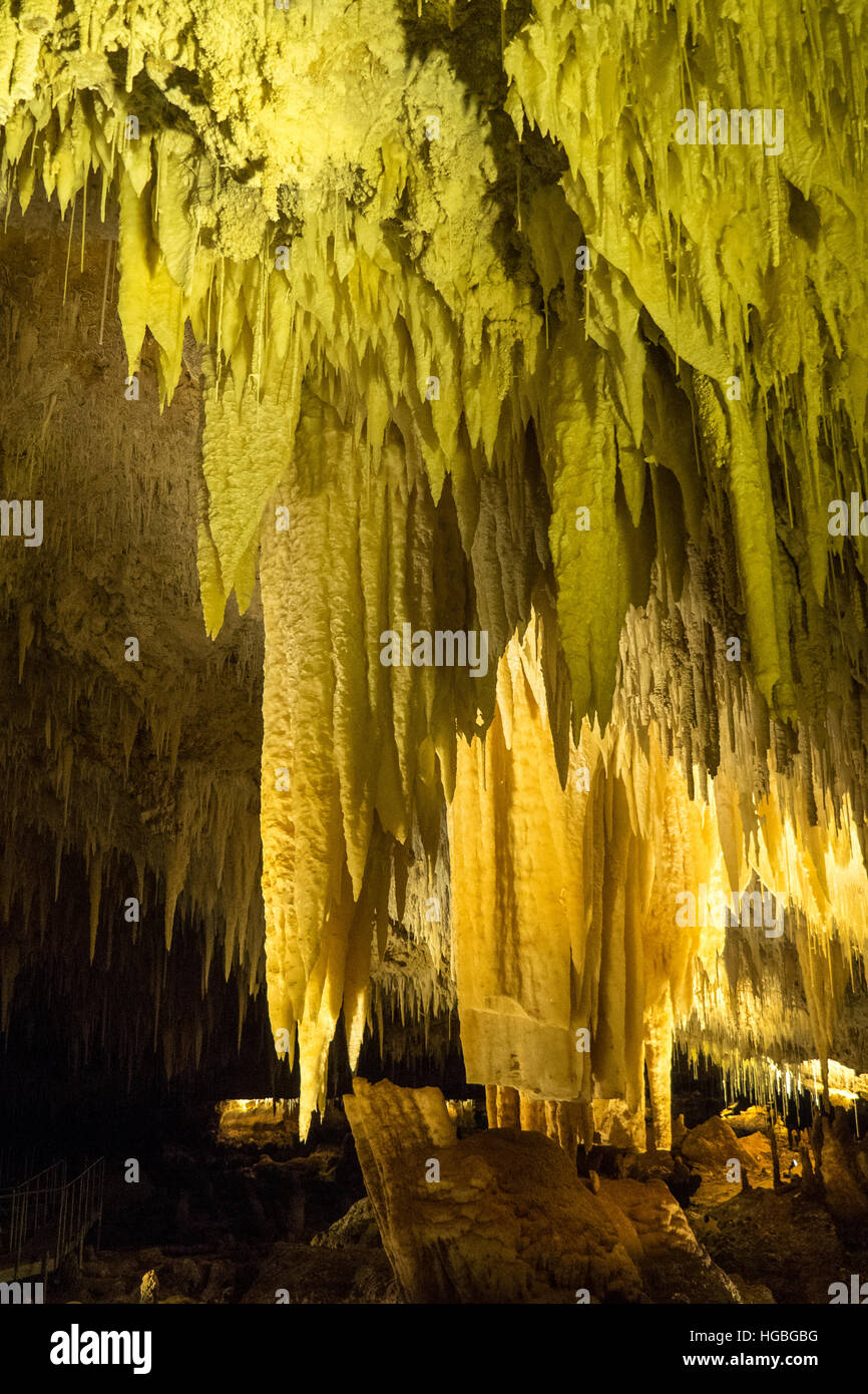 Speleothem formation or cave formation of calcium carbonate in Jewel Cave, Augusta, Western Australia. Stock Photo