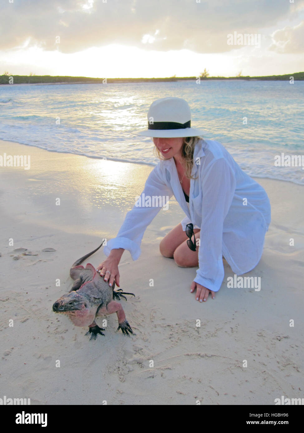 Beautiful young woman traveling exuma bahamas Stock Photo