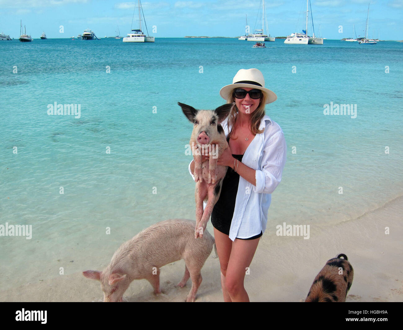 Beautiful young woman traveling exuma bahamas Stock Photo