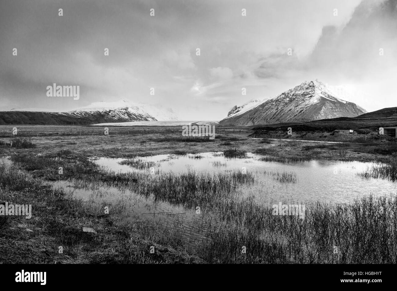 Vatnajokull region adjacient to the Fosshotel Skaftafell glacier in Iceland Stock Photo