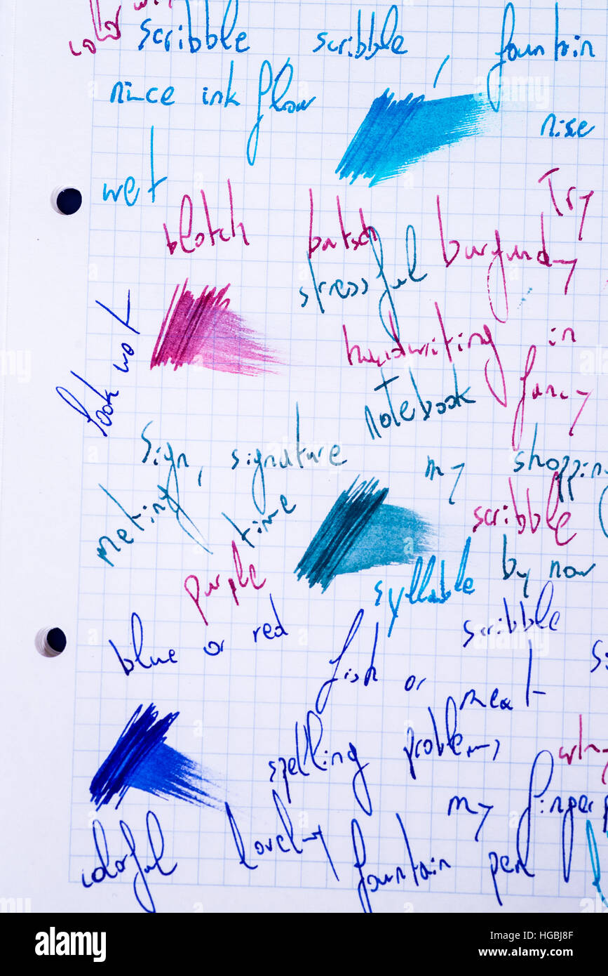 Handwritten scribbling in different fountain ink colours and line ...