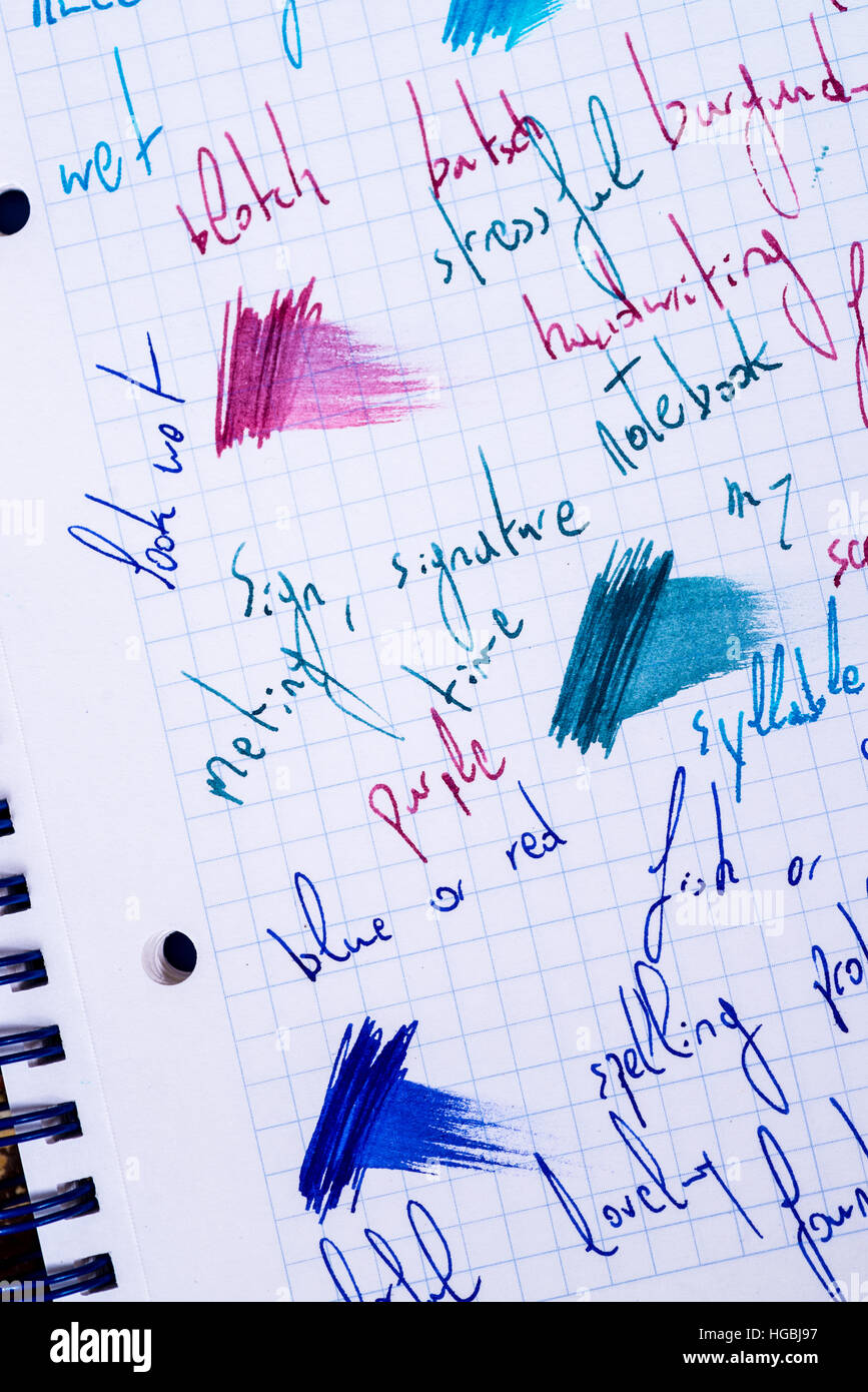 Handwritten scribbling in different fountain ink colours and line ...