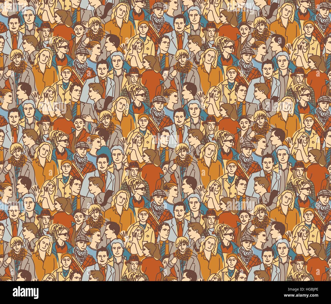 Crowd people color seamless pattern. Stock Vector