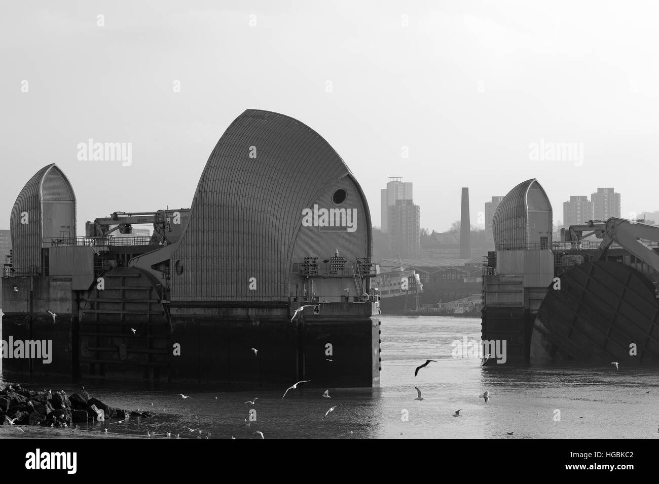 Thames Barrier B&W Stock Photo