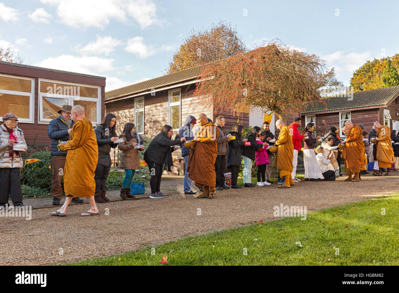 Hemel Hempstead, England - November 2016: A Kathina Festival was held at Amaravati Buddhist Monastery on Sunday, 6 November 2016. The Kathina is a tra Stock Photo